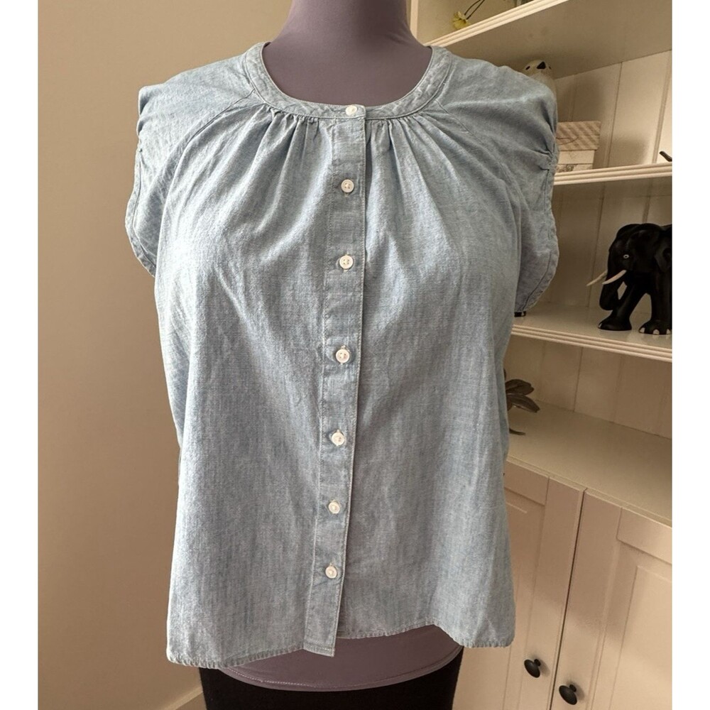 NWT Levi’s Top Women's XL Blue Chambray Button Front Balloon Sleeve